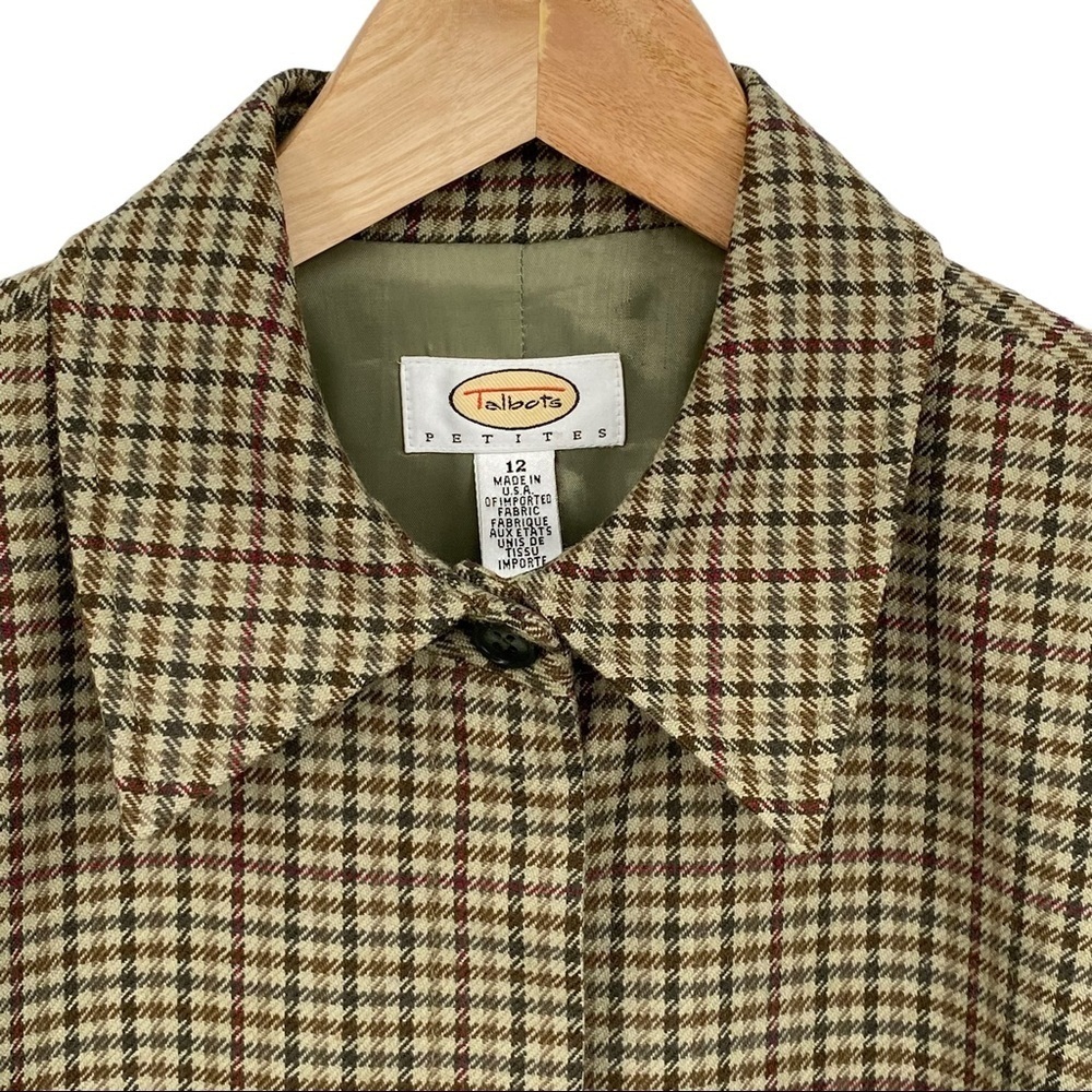 Talbots Vintage Houndstooth Wool Zipper Blazer Jacket Green Tan Women's 12P - Picture 4 of 13